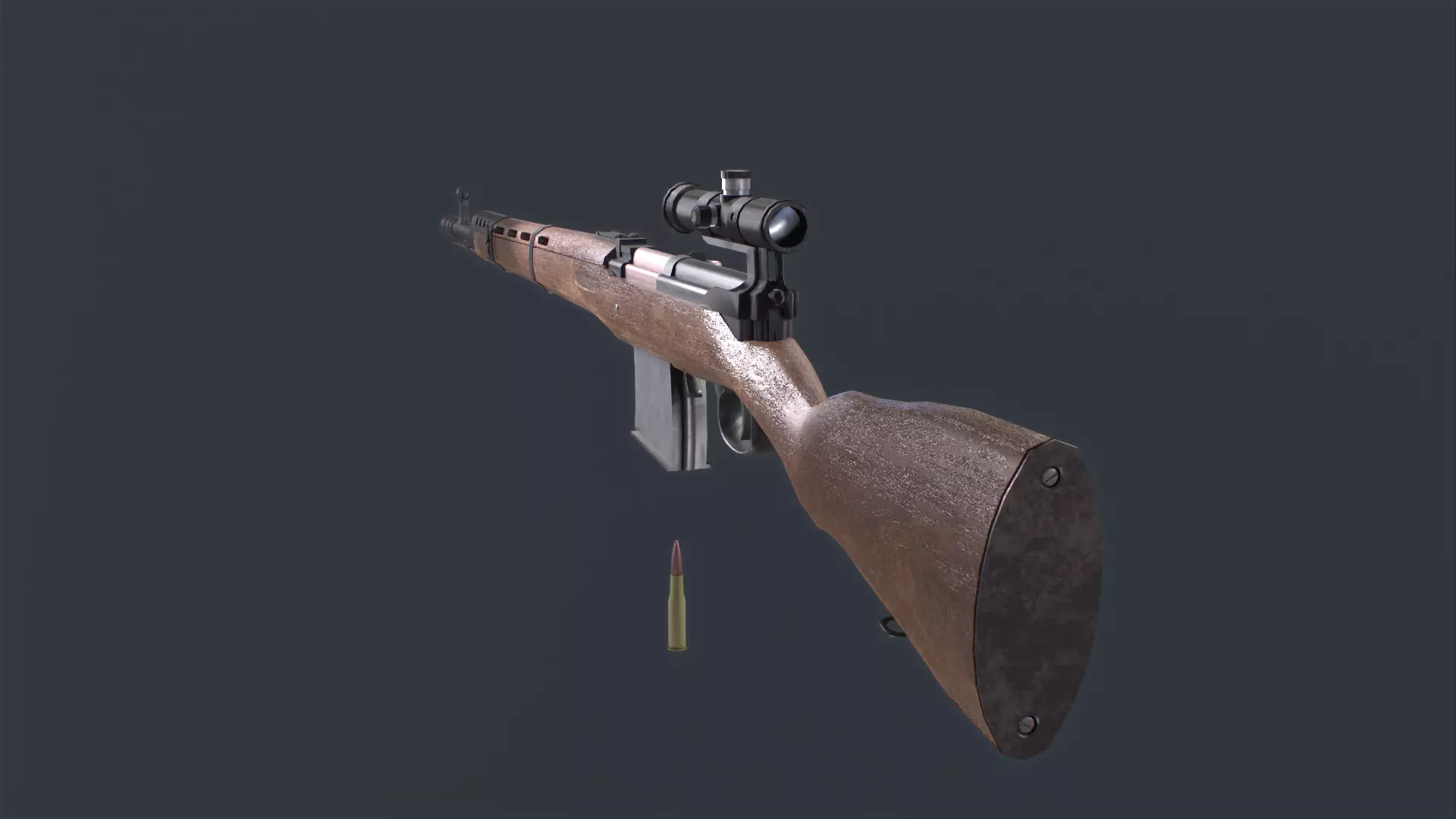 Tokarev SVT 40 low poly game ready rifle Low-poly 3D model_0