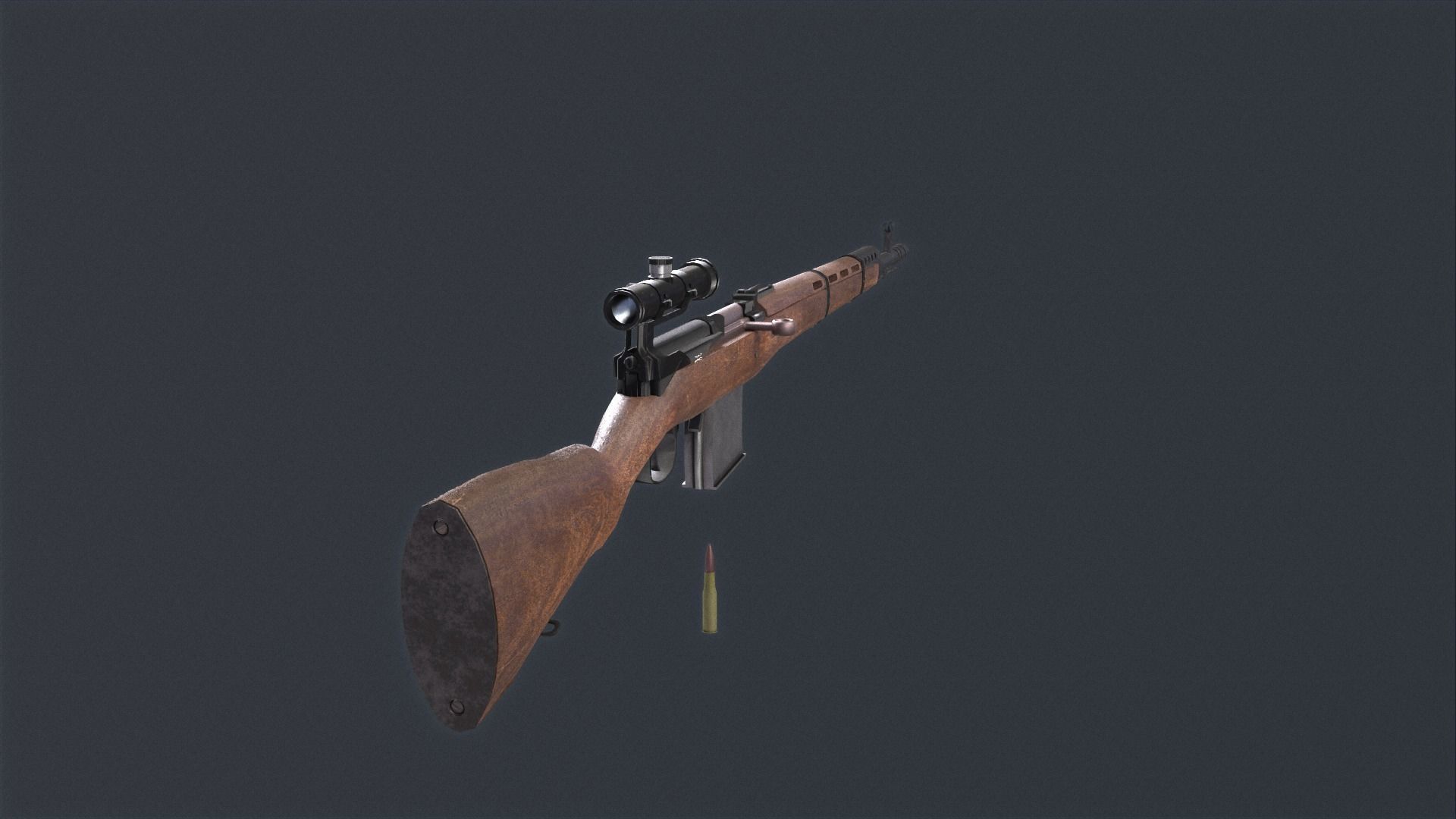 Tokarev SVT 40 low poly game ready rifle Low-poly 3D model_19
