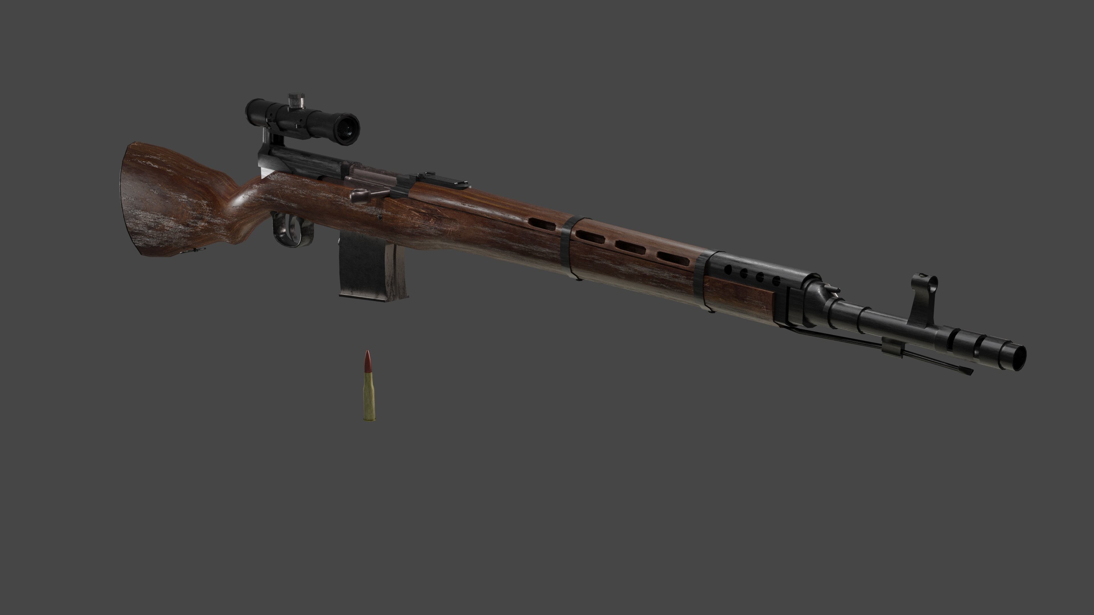 Tokarev SVT 40 low poly game ready rifle Low-poly 3D model_10