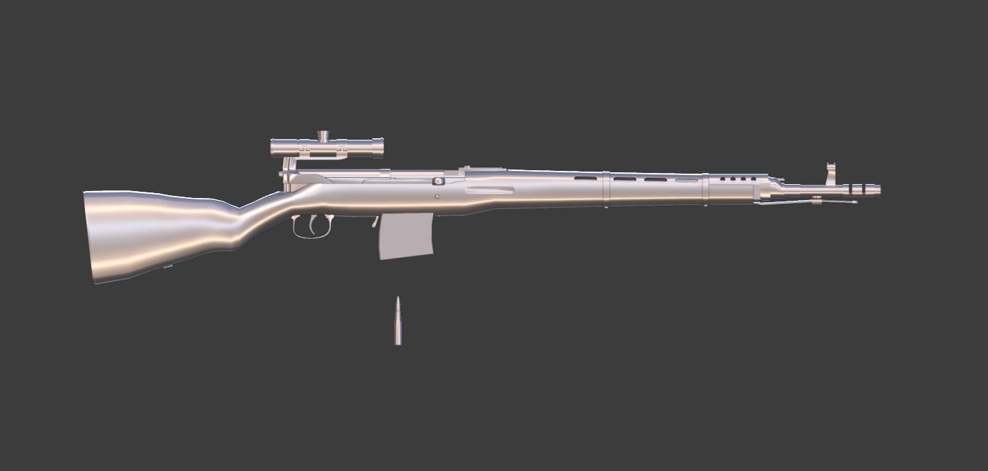 Tokarev SVT 40 low poly game ready rifle Low-poly 3D model_7