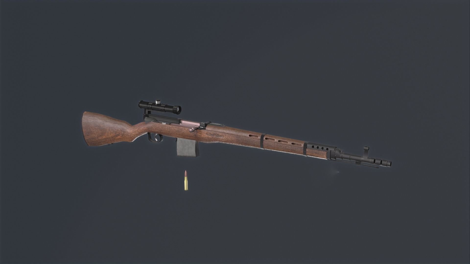 Tokarev SVT 40 low poly game ready rifle Low-poly 3D model_12