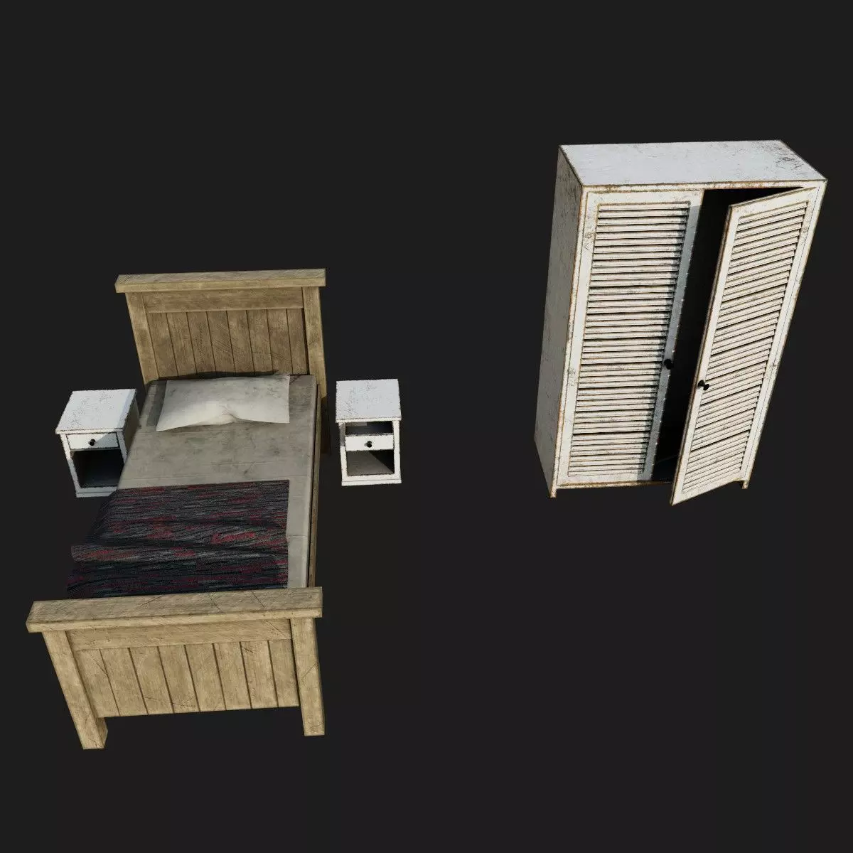 Old Bedroom Furniture Low-poly 3D model_0