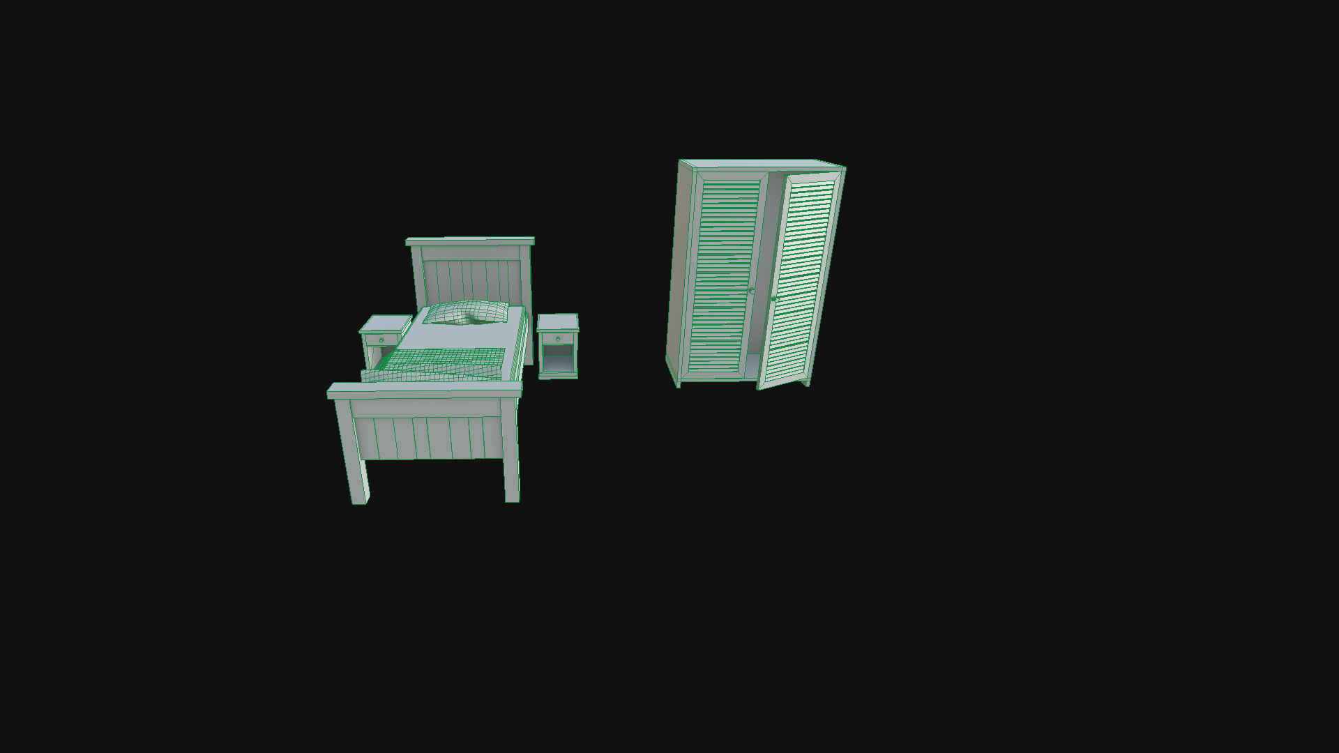 Old Bedroom Furniture Low-poly 3D model_9