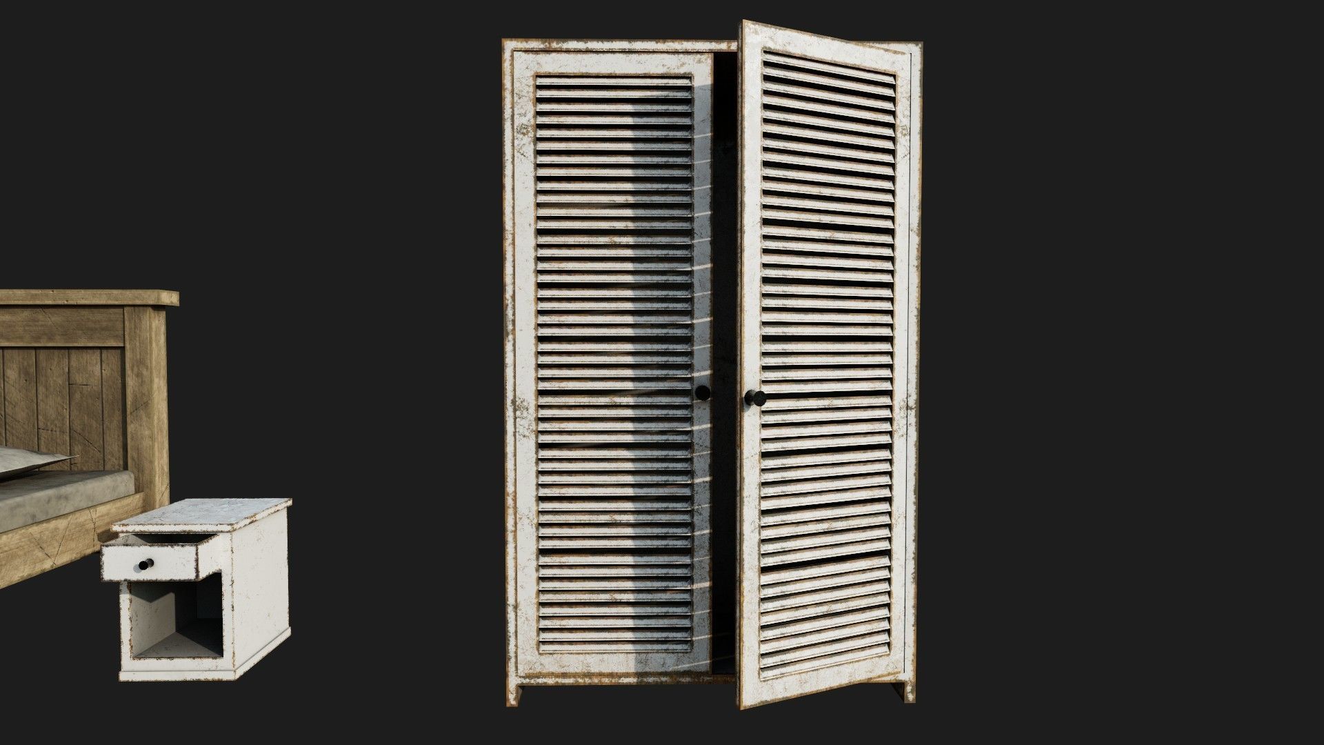 Old Bedroom Furniture Low-poly 3D model_5