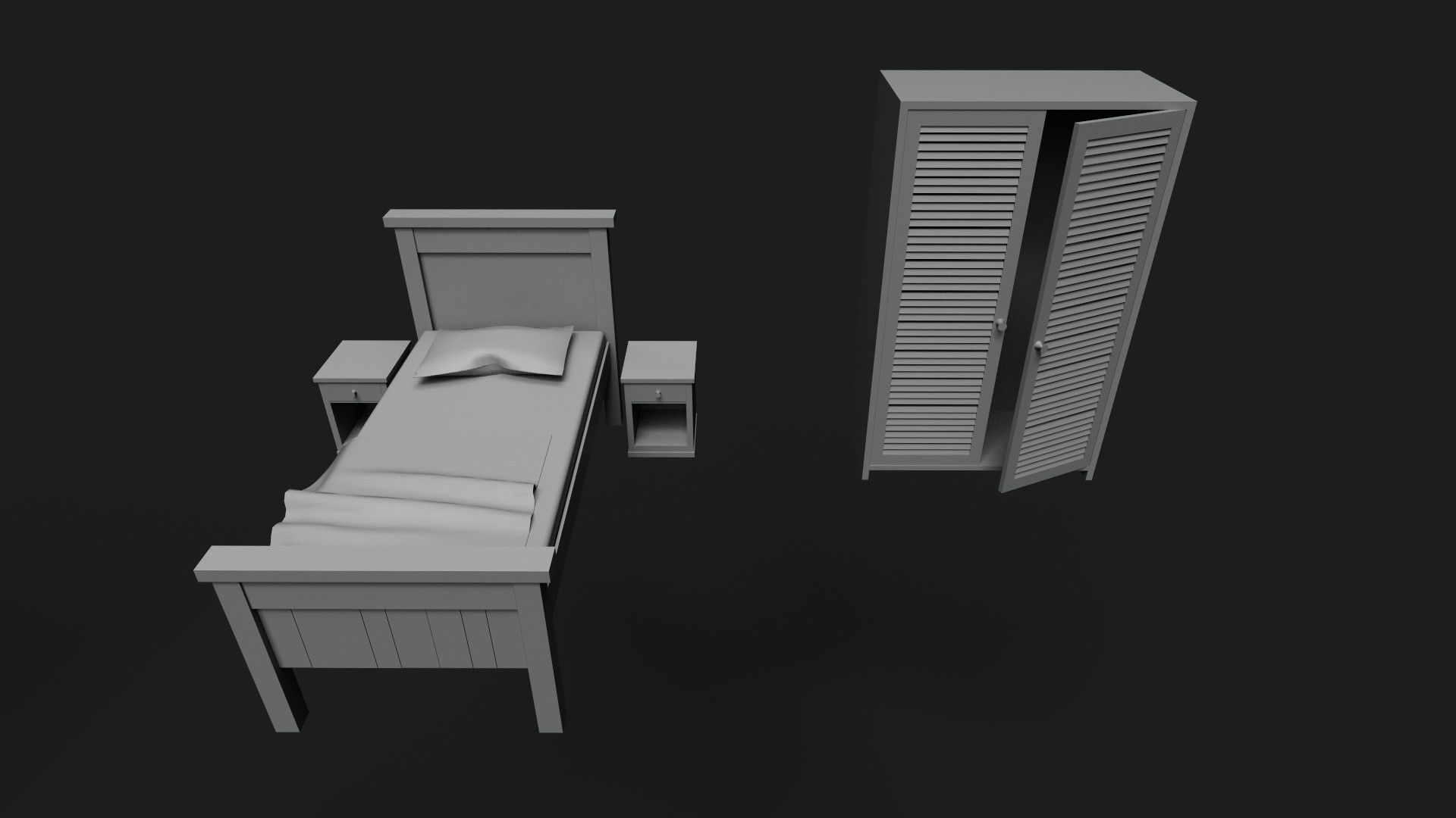 Old Bedroom Furniture Low-poly 3D model_8