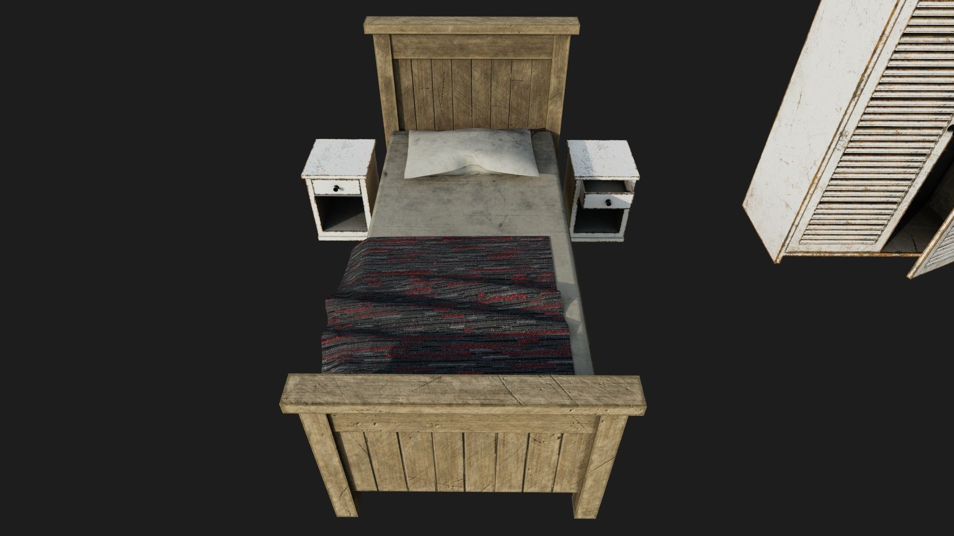 Old Bedroom Furniture Low-poly 3D model_3