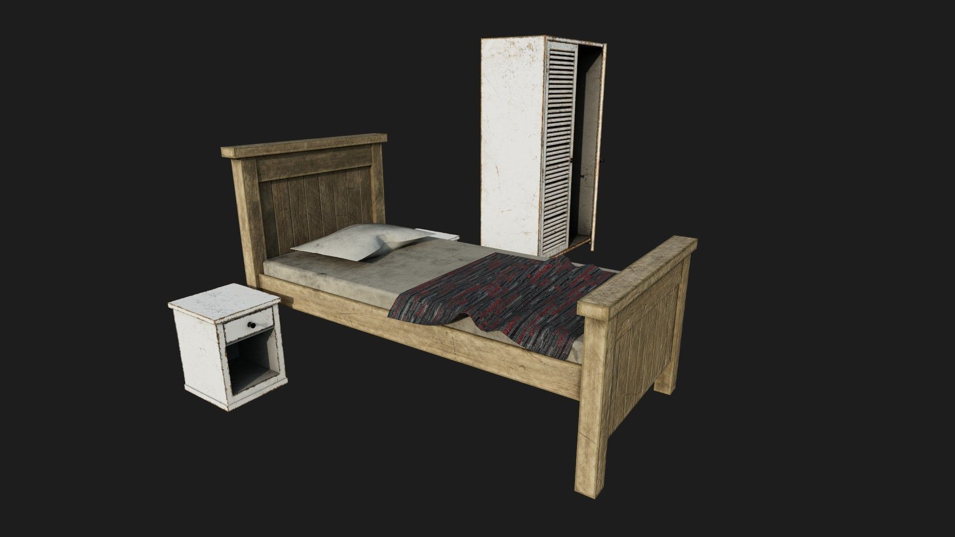 Old Bedroom Furniture Low-poly 3D model_2