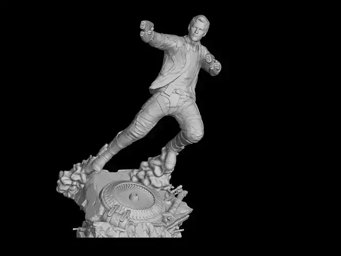Starlord statue of man jumping on disc 3D print model