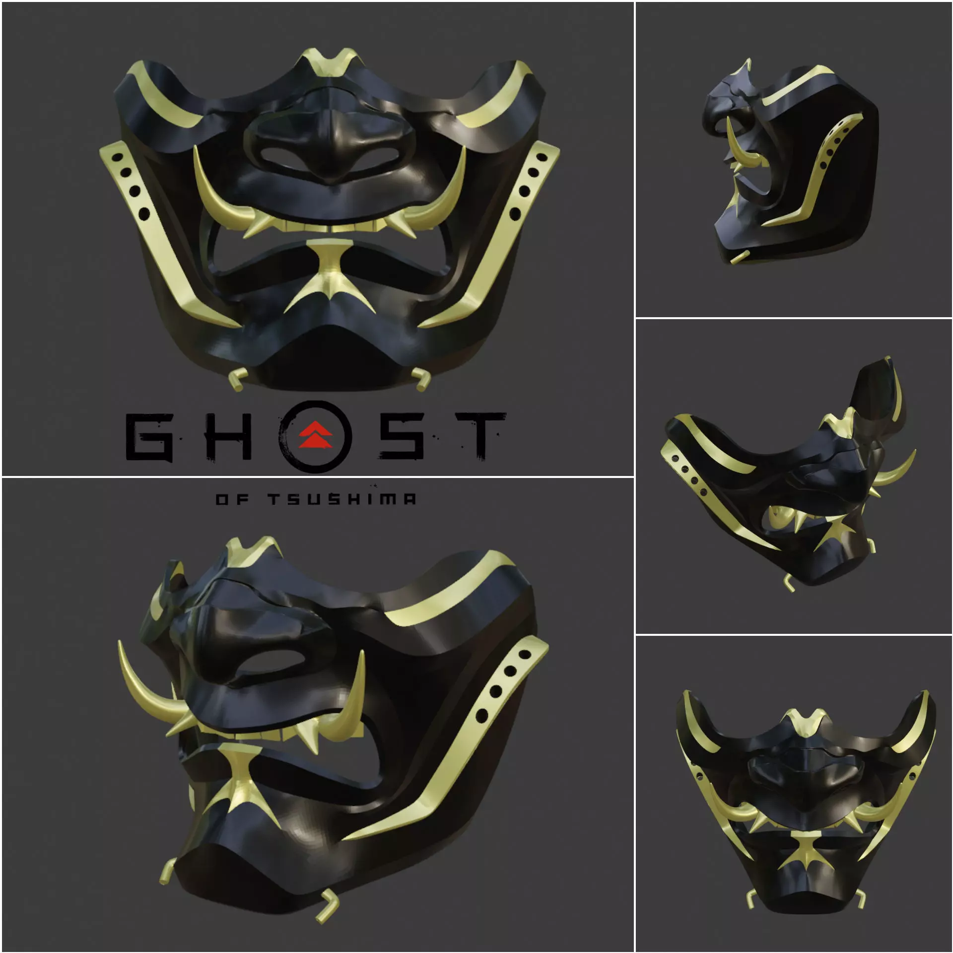 Jin Sakai mask - Guardians scowl from Ghost of Tsushima 3D print model
