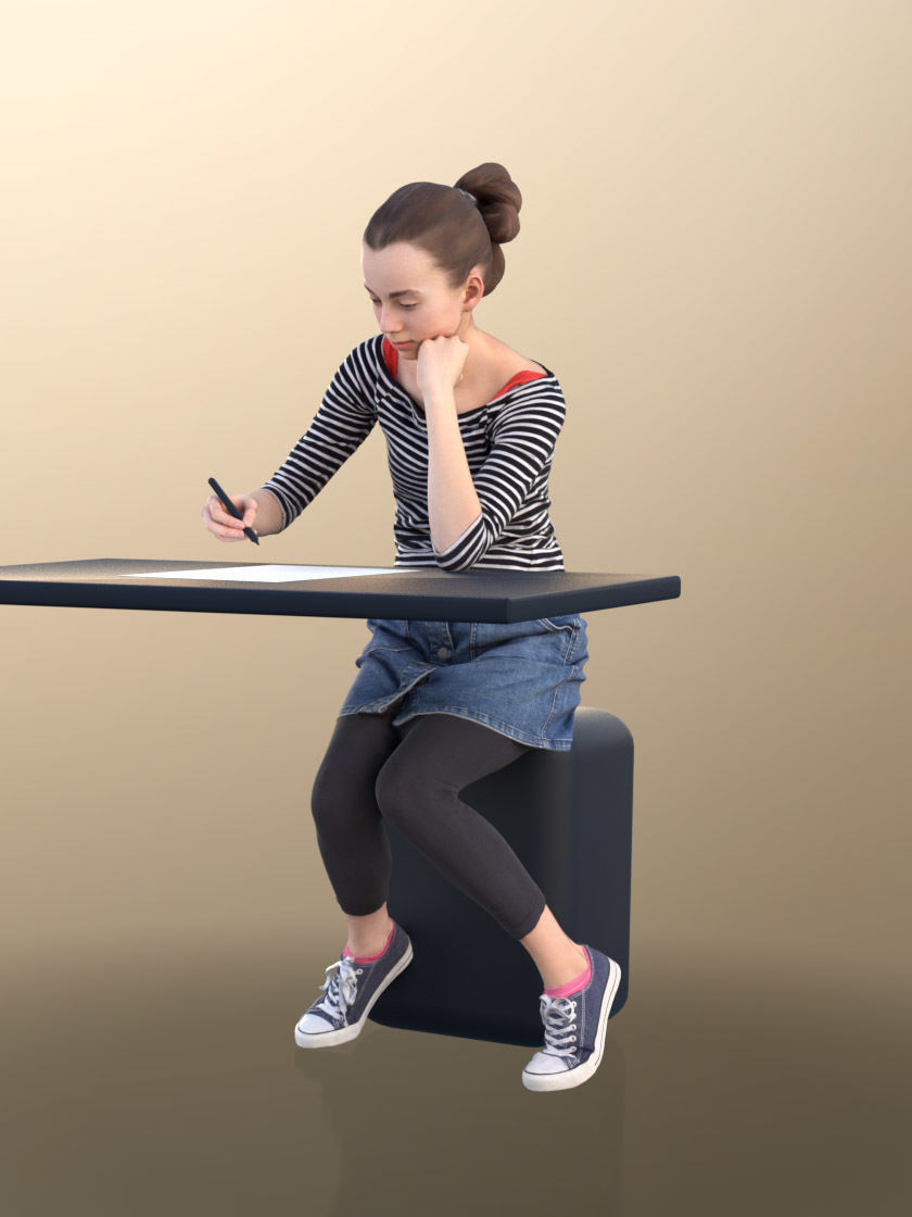 Mady 10106 - Girl Writing On A Desk Low-poly 3D model_3