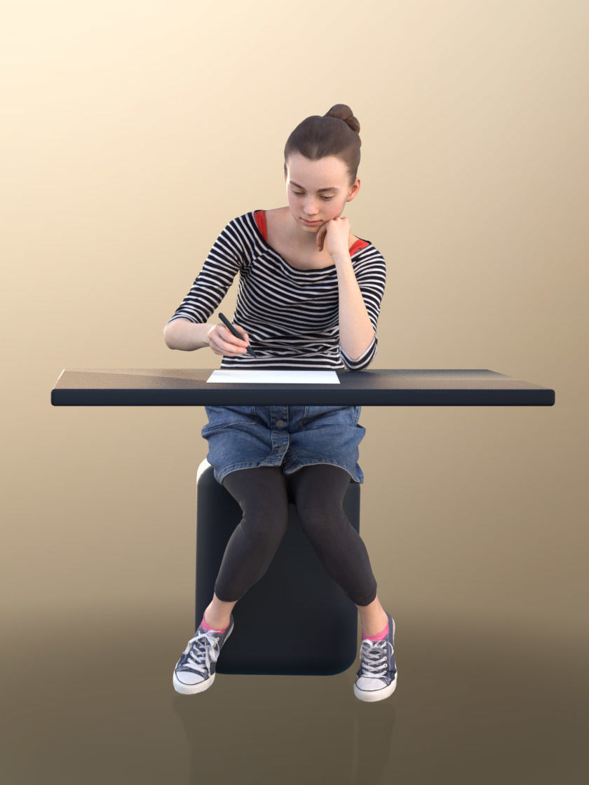 Mady 10106 - Girl Writing On A Desk Low-poly 3D model_2