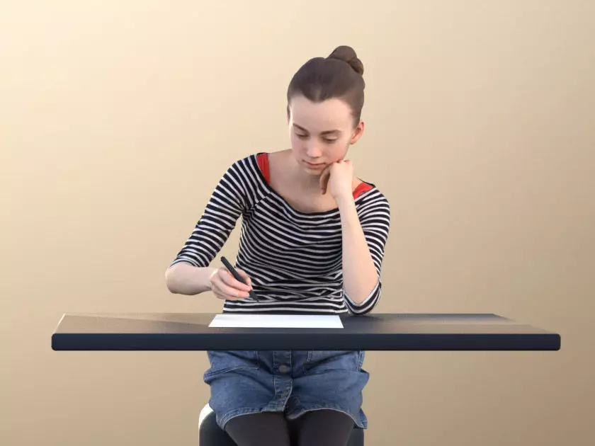 Mady 10106 - Girl Writing On A Desk Low-poly 3D model_0