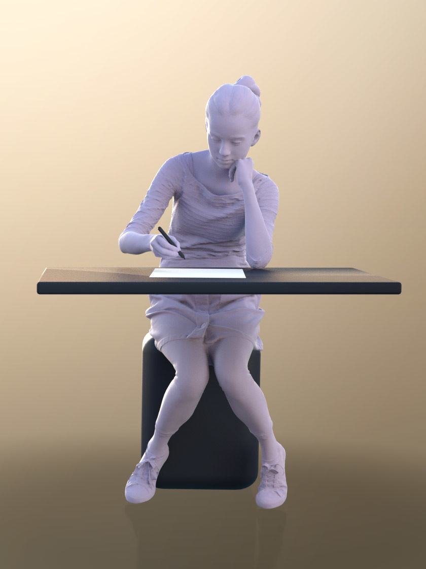 Mady 10106 - Girl Writing On A Desk Low-poly 3D model_4
