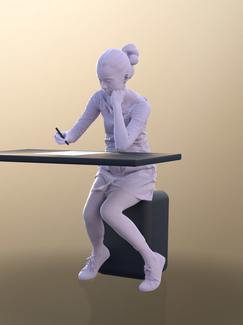 Mady 10106 - Girl Writing On A Desk Low-poly 3D model_5