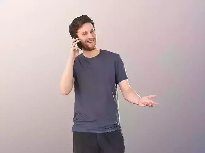 Frank 10261 - Man Standing Talking With Smartphone Low-poly 3D model