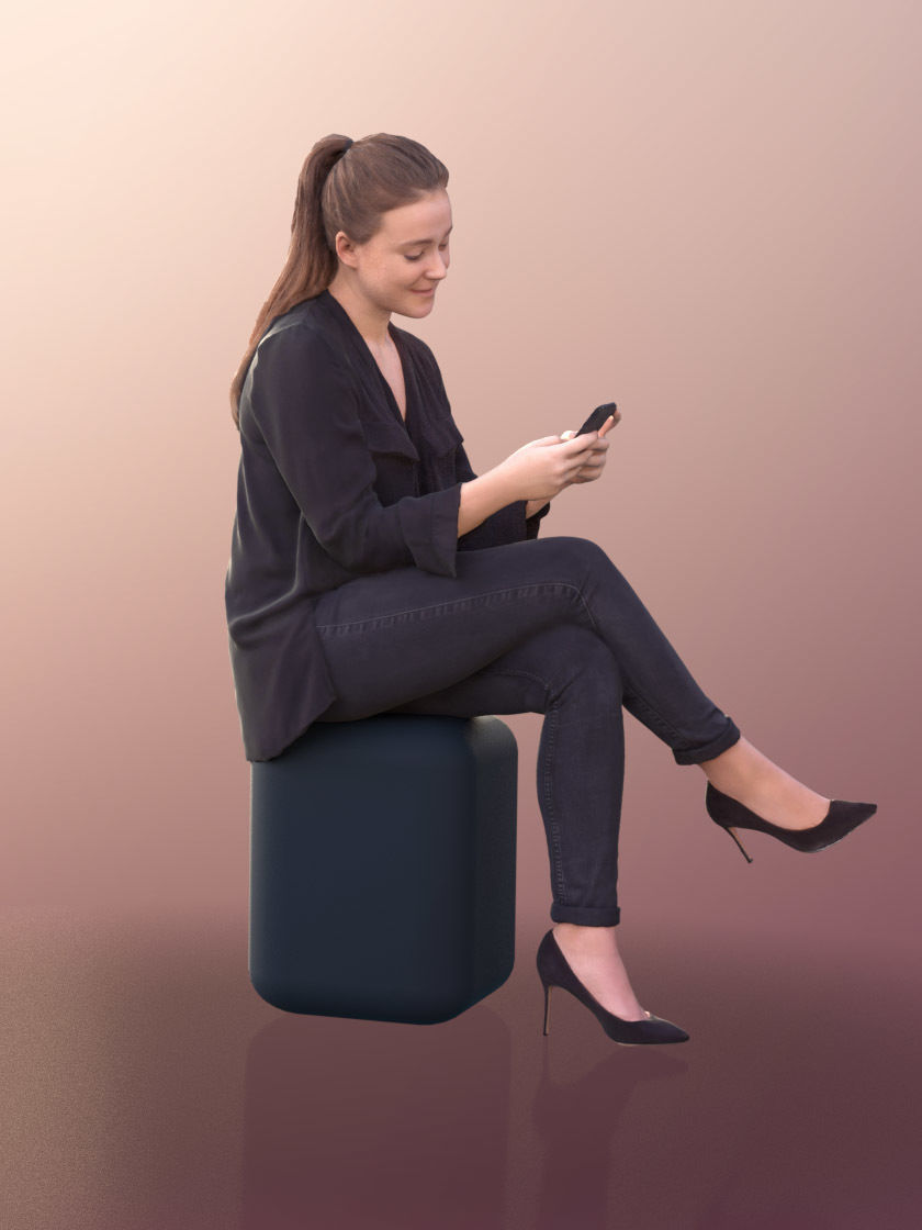 Nelly 10322 - Elegant Woman Texting With Smartphone Low-poly 3D model_3