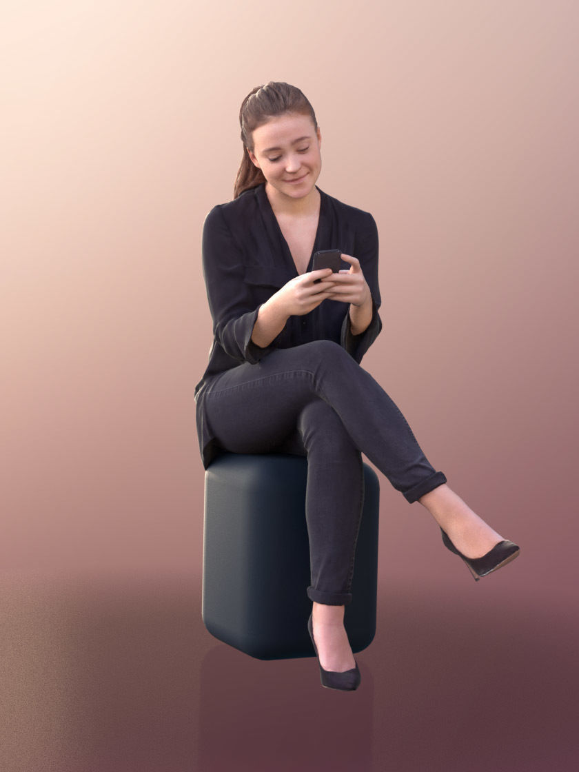 Nelly 10322 - Elegant Woman Texting With Smartphone Low-poly 3D model_2