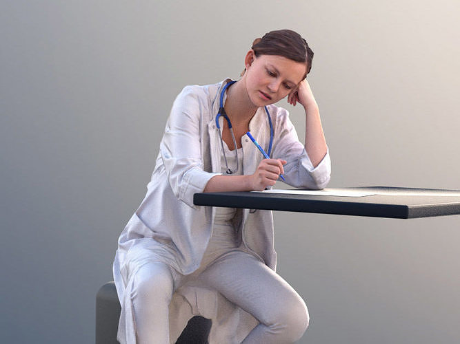 Nadin 10466 - Female Doctor Sitting And Writing Low-poly 3D model