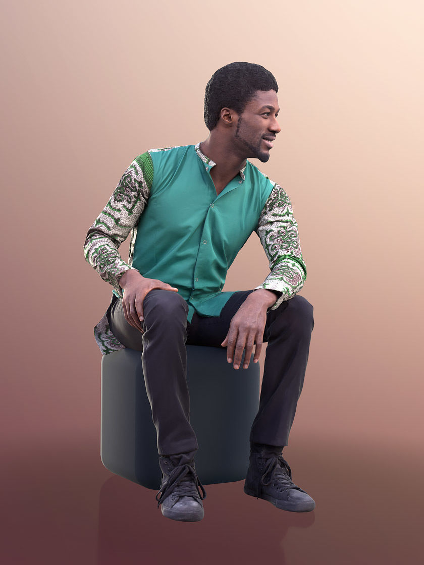 Bruce 10510 - Black Man Sitting In Conversation Low-poly 3D model_3