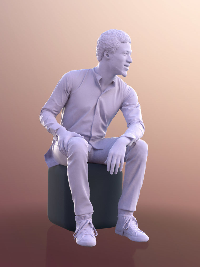 Bruce 10510 - Black Man Sitting In Conversation Low-poly 3D model_5