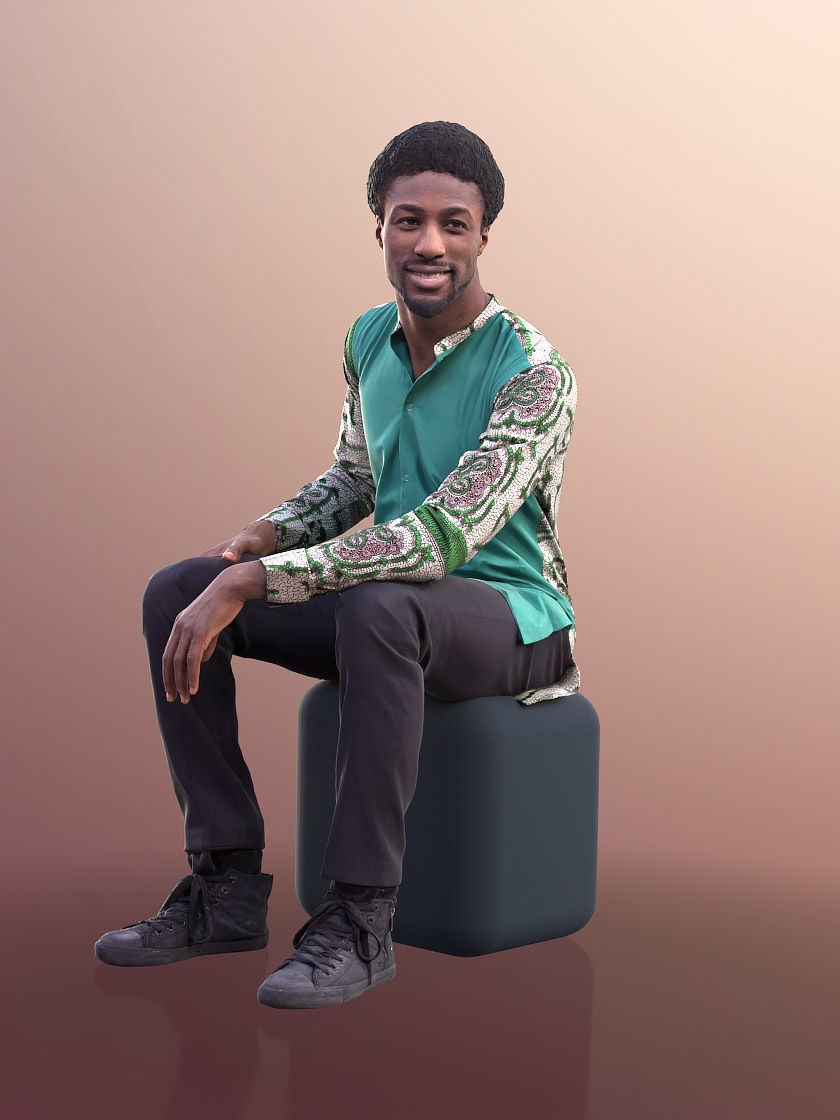 Bruce 10510 - Black Man Sitting In Conversation Low-poly 3D model_2