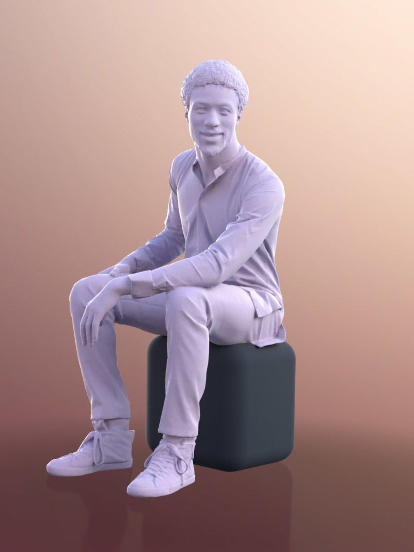 Bruce 10510 - Black Man Sitting In Conversation Low-poly 3D model_4