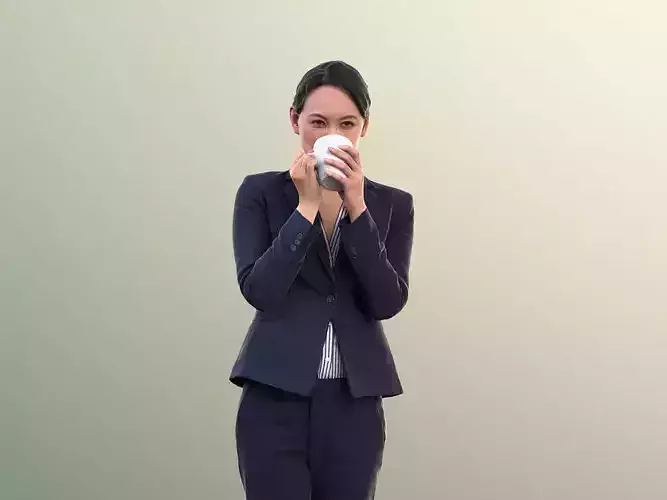 Bao 10553 - Business Woman Standing Drinking Coffee
