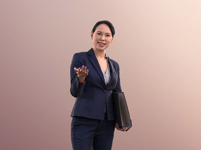 Bao 10554 - Asian Business Woman Pointing Holding A Folder Low-poly 3D model