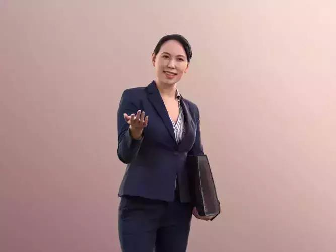 Bao 10554 - Asian Business Woman Pointing Holding A Folder