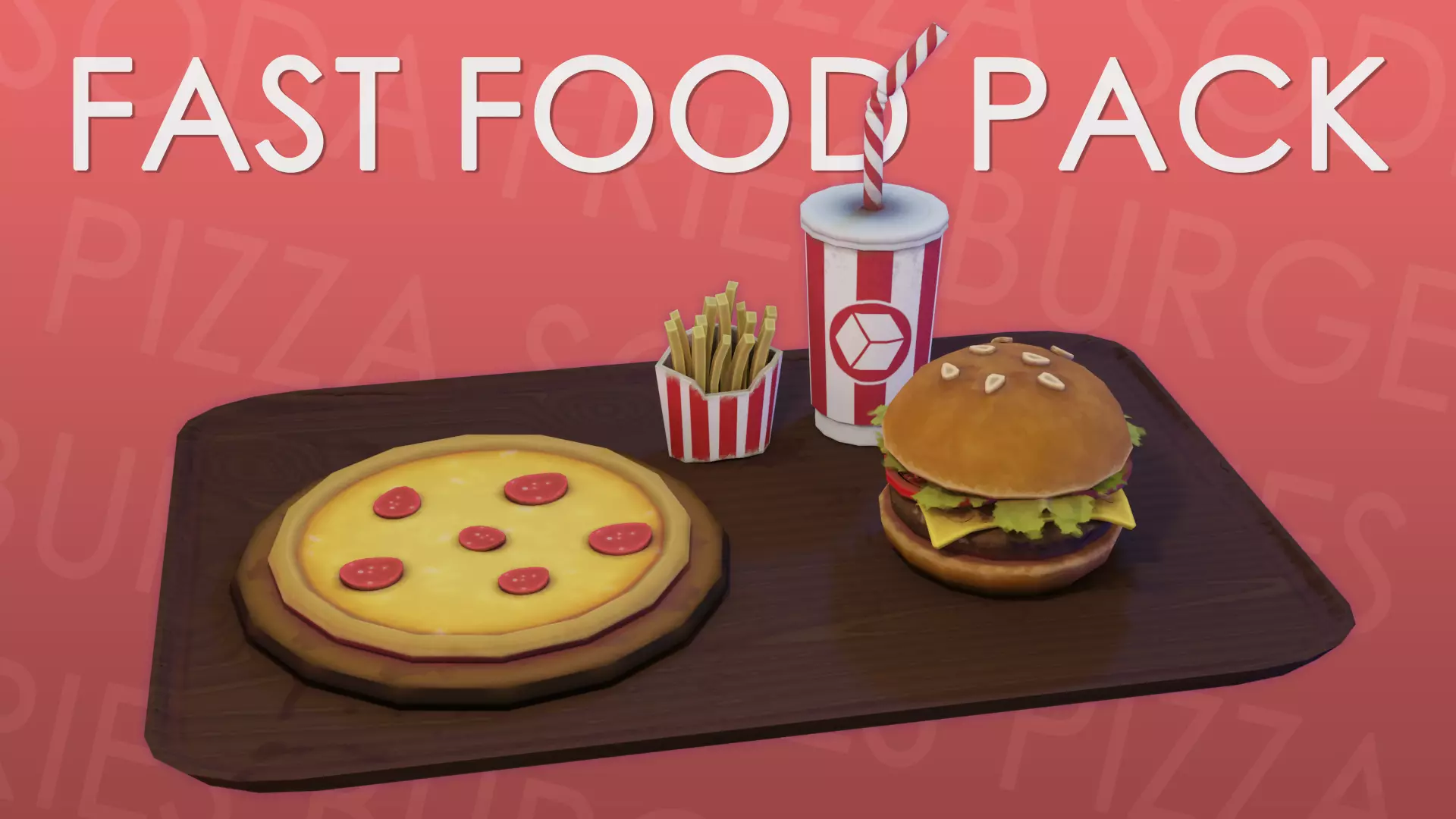 Fast Food Stylized Low-Poly Pack Free low-poly 3D model