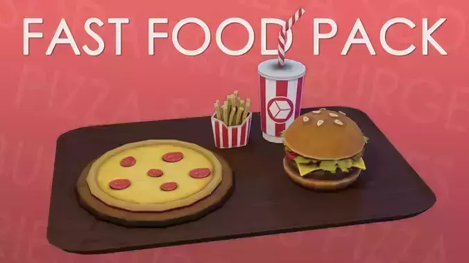 Fast Food Stylized Low-Poly Pack Free low-poly 3D model
