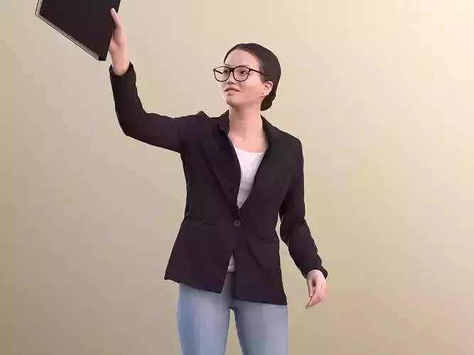 Laura 10568 - Business Woman Standing Puting Folder In Shelf Low-poly 3D model