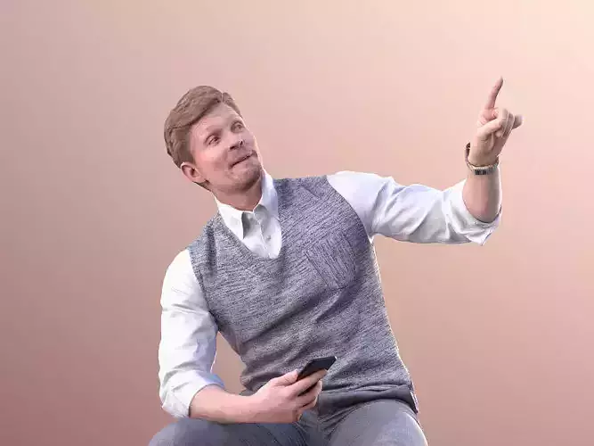 Andrew 10612 - Man Sitting And Pointing With Phone