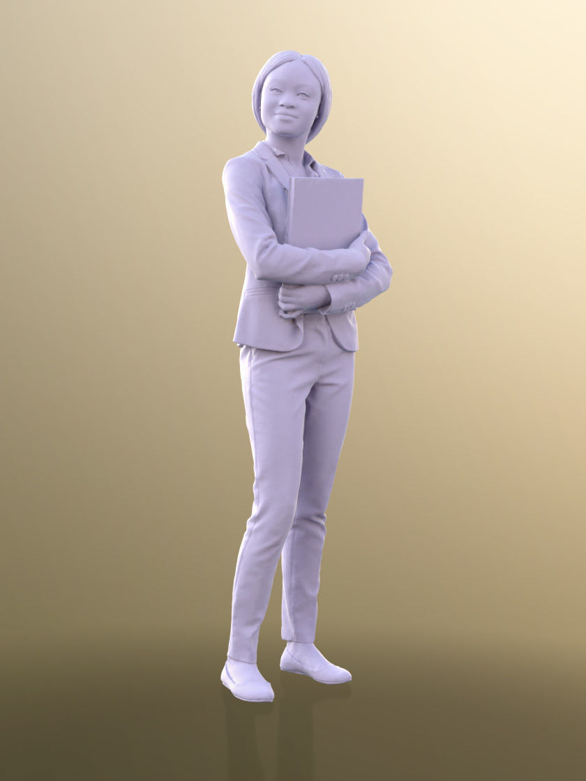 Iona 10619 - Black Business Woman Standing Holding A Document Low-poly 3D model_4