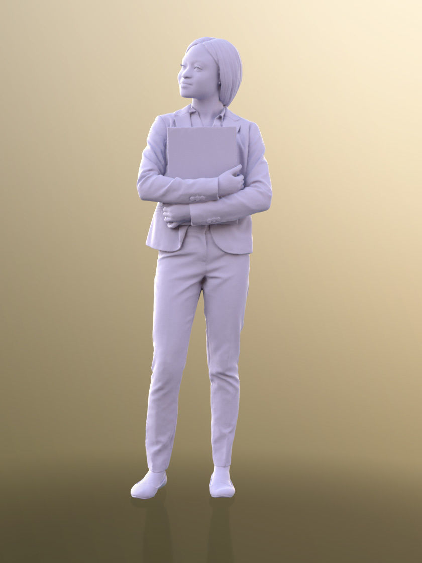 Iona 10619 - Black Business Woman Standing Holding A Document Low-poly 3D model_5