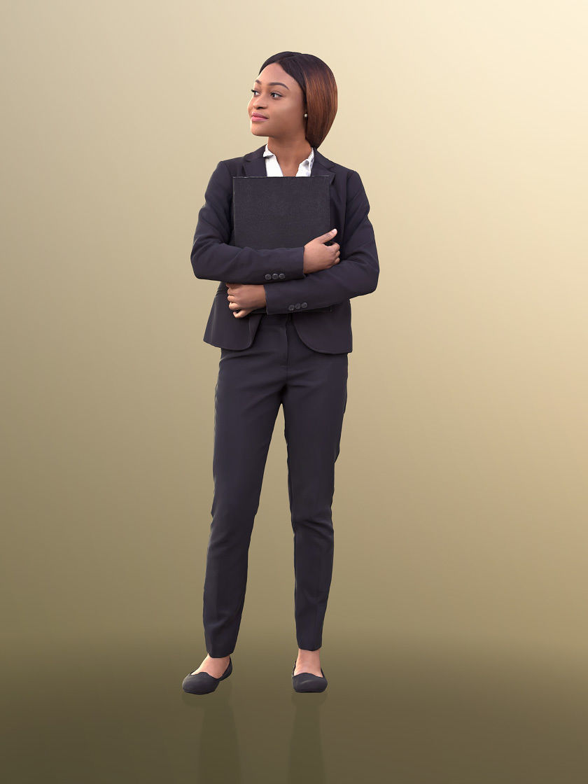 Iona 10619 - Black Business Woman Standing Holding A Document Low-poly 3D model_3