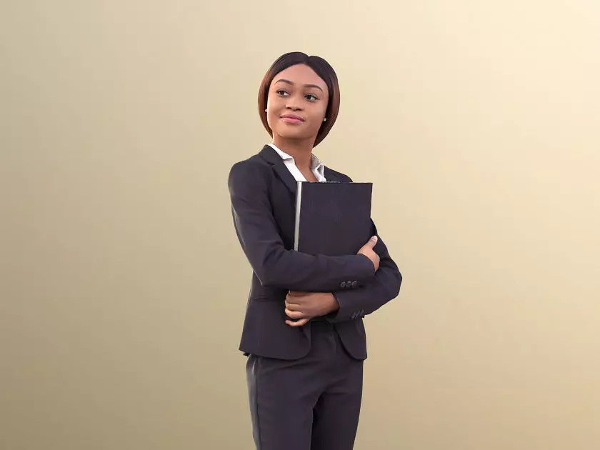 Iona 10619 - Black Business Woman Standing Holding A Document Low-poly 3D model_0