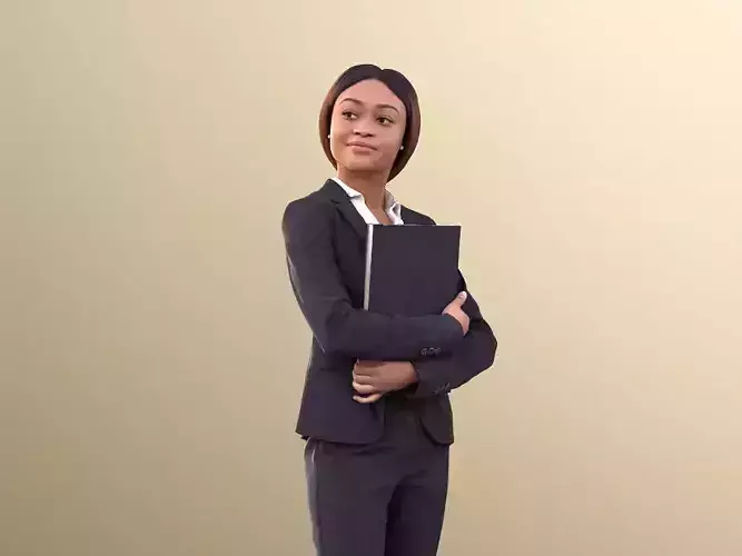 Iona 10619 - Black Business Woman Standing Holding A Document Low-poly 3D model