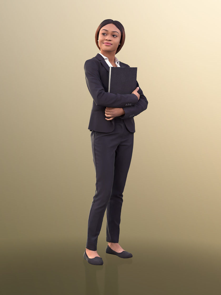 Iona 10619 - Black Business Woman Standing Holding A Document Low-poly 3D model_2