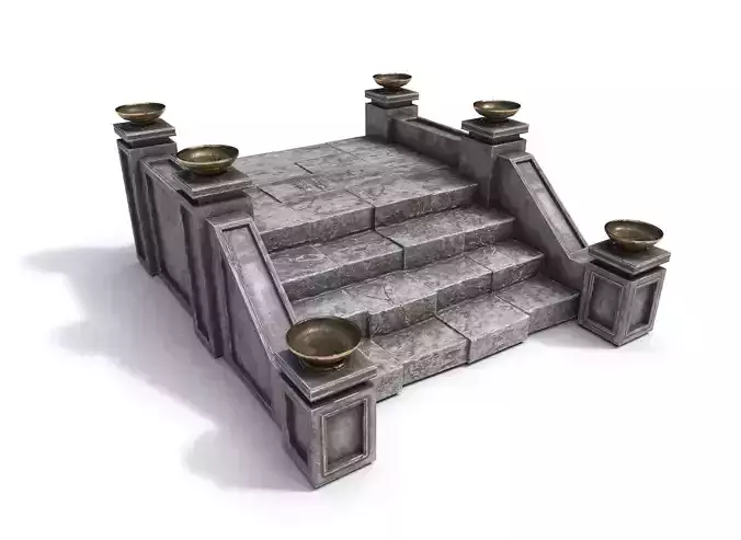 Stairs with fire Low-poly 3D model