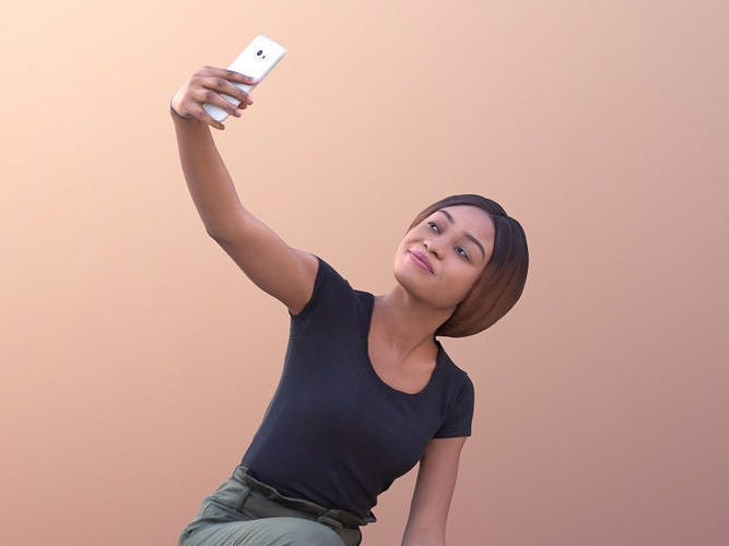 Iona 10620 - Black Woman Crouching Taking Selfie Low-poly 3D model