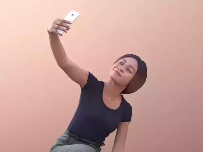 Iona 10620 - Black Woman Crouching Taking Selfie Low-poly 3D model