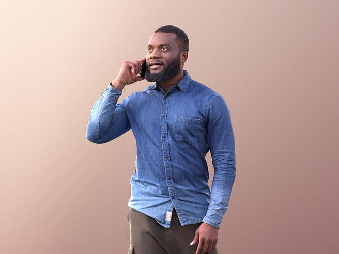 Gabriel 10631 - Casual Black Man Walking Talking On Phone Low-poly 3D model