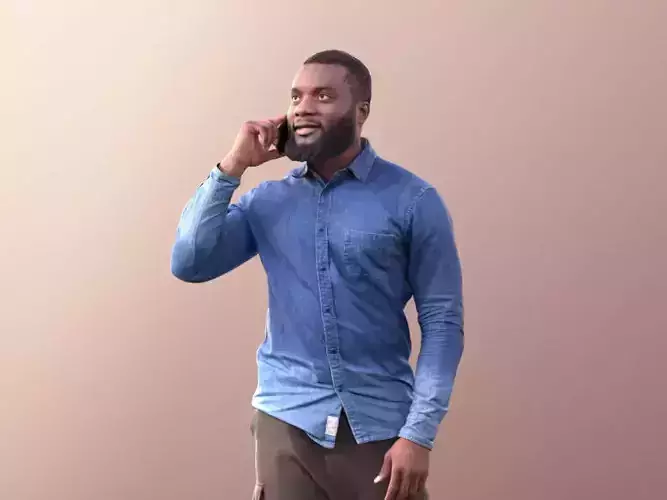 Gabriel 10631 - Casual Black Man Walking Talking On Phone