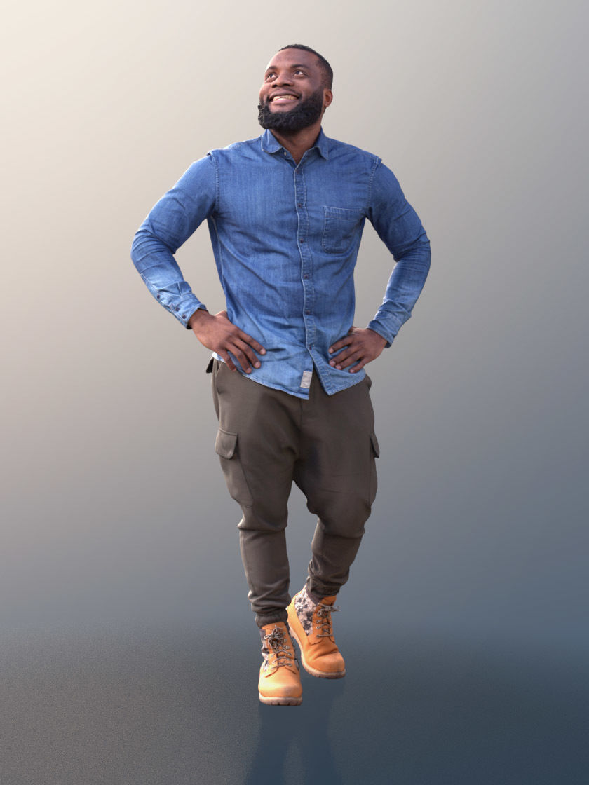 Gabriel 10632 - Black Man Walking Looking Up Low-poly 3D model_2