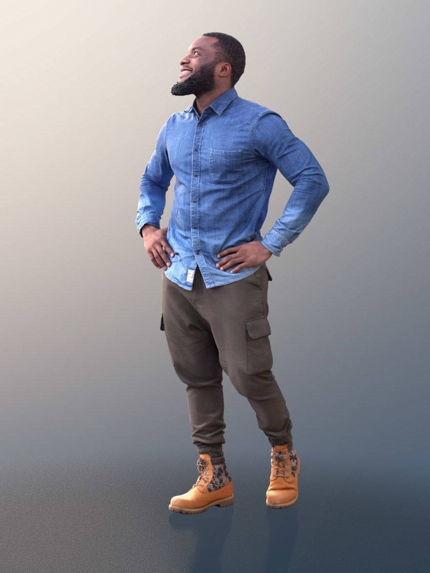 Gabriel 10632 - Black Man Walking Looking Up Low-poly 3D model_3