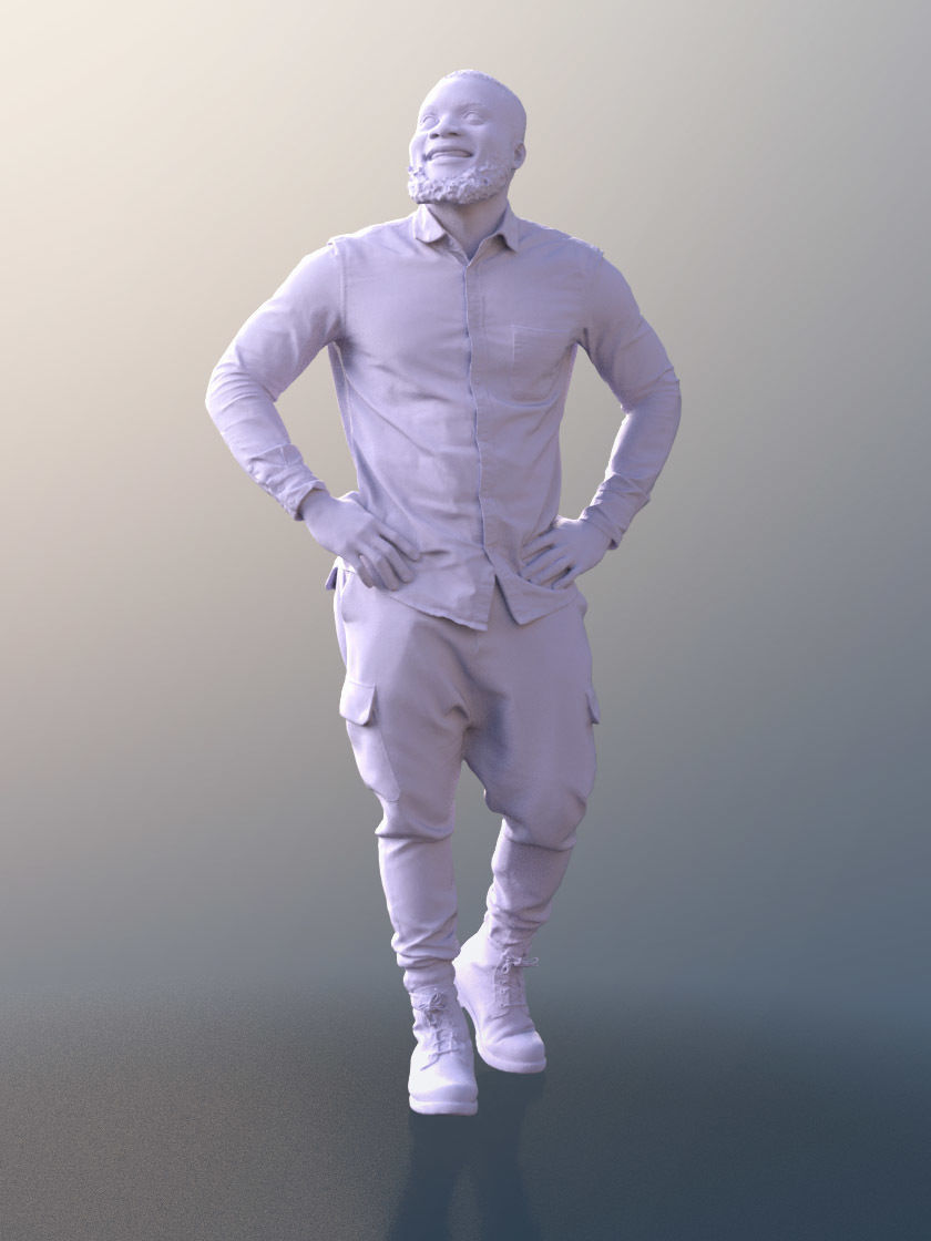 Gabriel 10632 - Black Man Walking Looking Up Low-poly 3D model_4