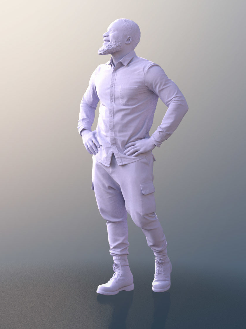 Gabriel 10632 - Black Man Walking Looking Up Low-poly 3D model_5