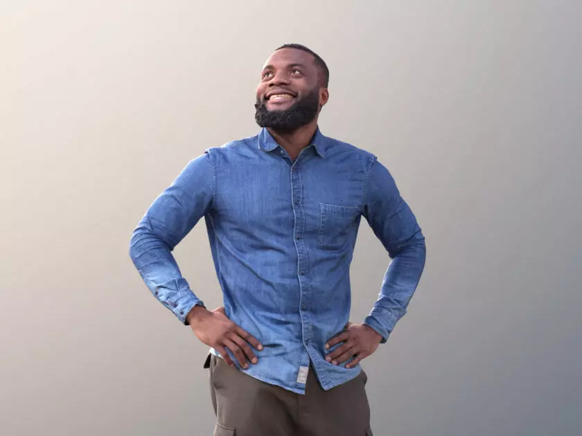 Gabriel 10632 - Black Man Walking Looking Up Low-poly 3D model_0