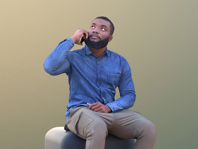 Gabriel 10633 - Black Man Sitting Talking On Phone Low-poly 3D model